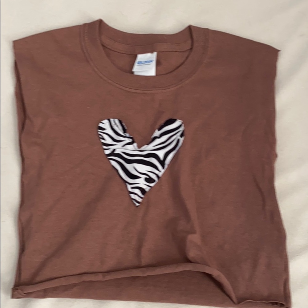 Brown zebra print heart shirt